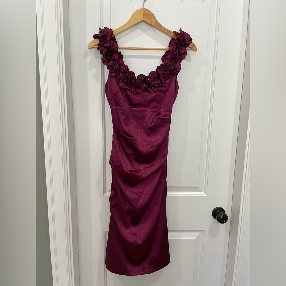 Chateau Burgundy Floral Neckline Midi Dress